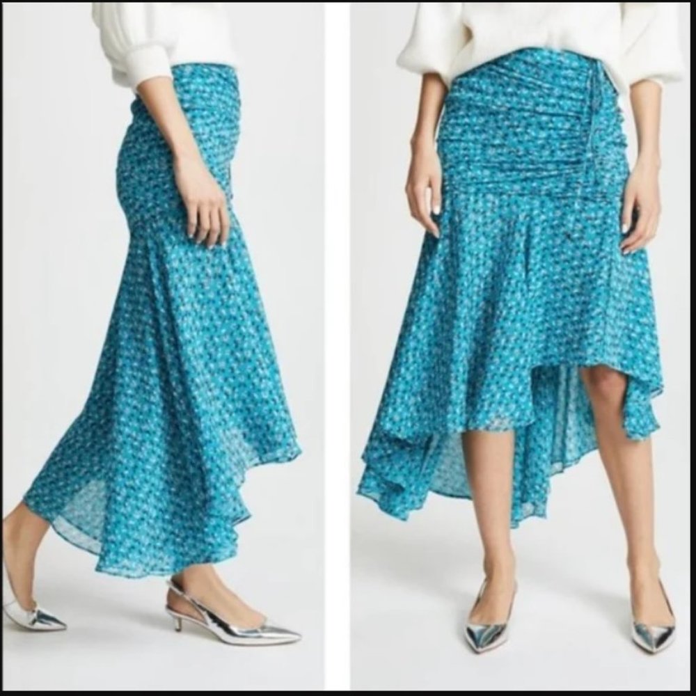 Veronica Beard Sevilla Skirt Ruched Floral Print Maxi Midi 10 Blue